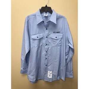 DSCP US Navy Utility Work Shirt Mens XXL-36SL Blue Long Sleeve Button Up